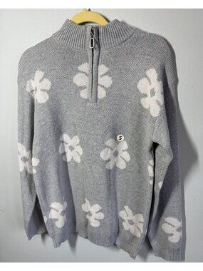 NWT Papillon Quarter Zip Floral Knit Sweater Small Coastal Grandma Soft Girl Coz